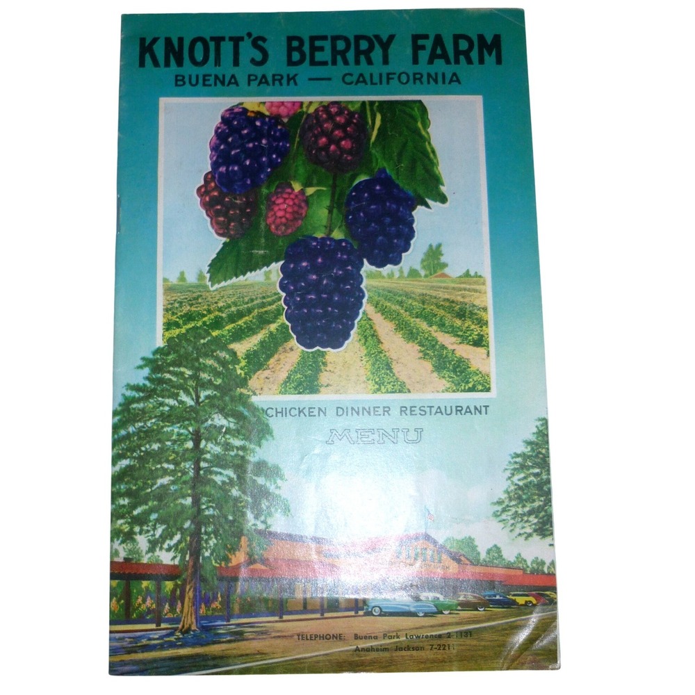 1954 Vintage Knotts Berry Farm Chicken Dinner Restaurant Menu Souvenir Guide Map